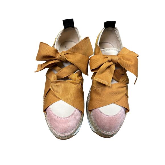 Free People Chapmin Espadrille Sneakers Womens 38/7.5 Pink Brown Bows Balletcore - Picture 3 of 11